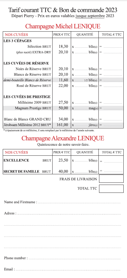 The price of Champagne Lenique